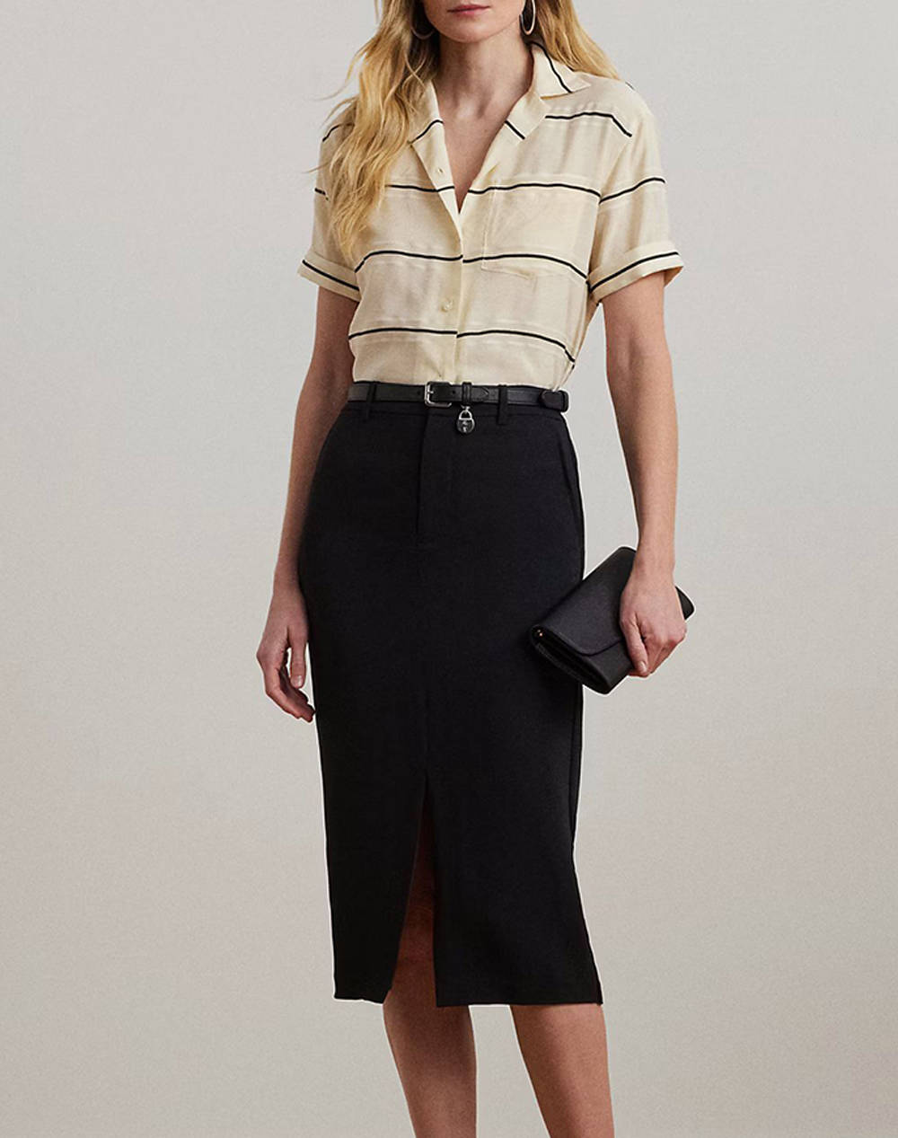 LAUREN RALPH LAUREN BEKKI-SHORT SLEEVE-BUTTON FRONT SHIRT