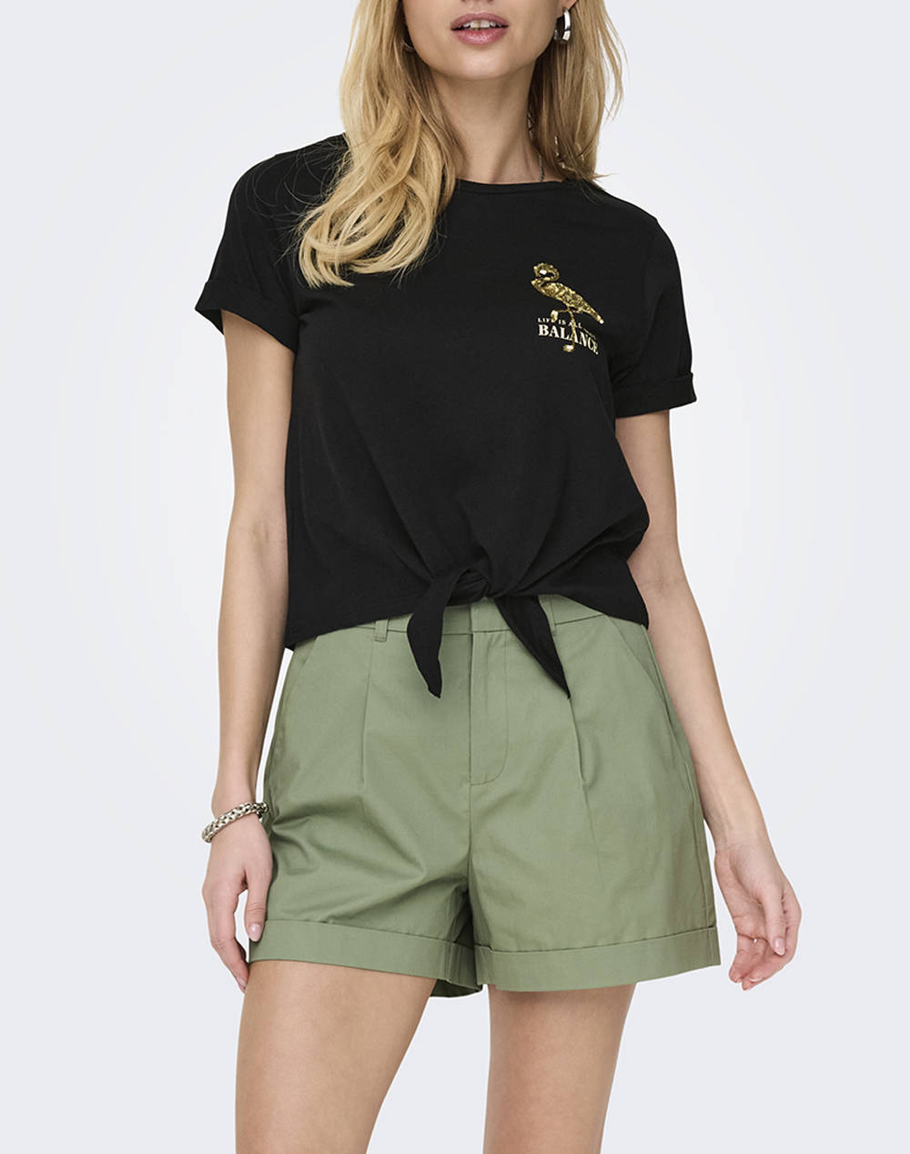 ONLY ONLDORA S/S KNOT FOLD-UP TOP JRS