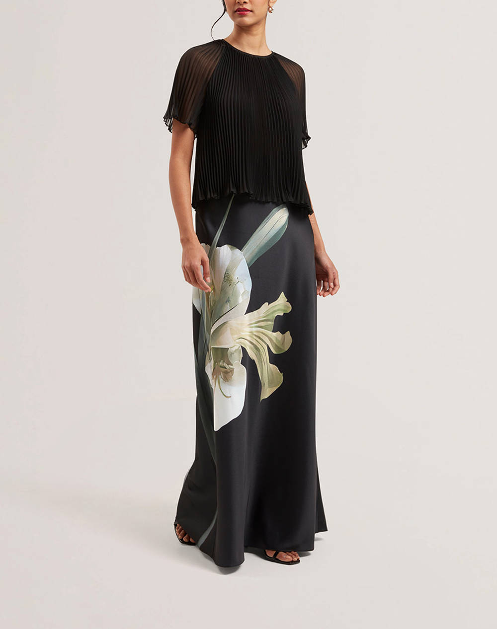 TED BAKER ZIONNA Satin Printed Maxi Skirt