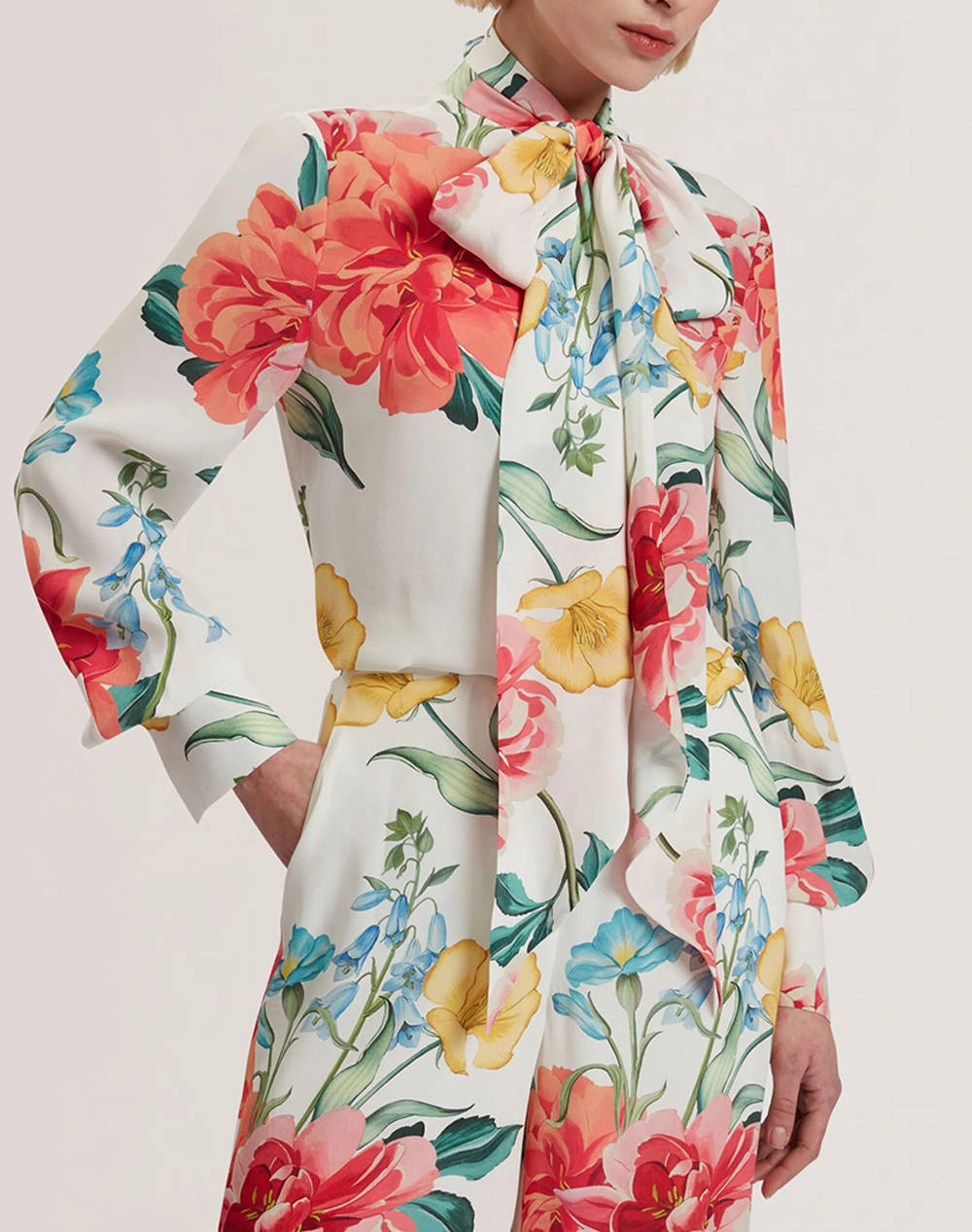 TED BAKER LUUSILE Scarf Detail Printed Long Sleeve Blouse