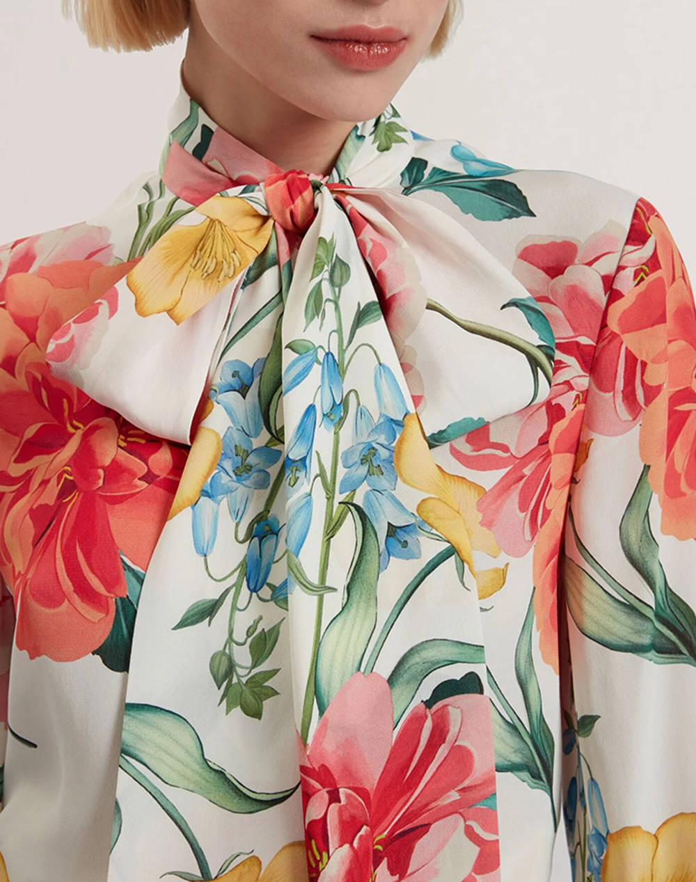TED BAKER LUUSILE Scarf Detail Printed Long Sleeve Blouse