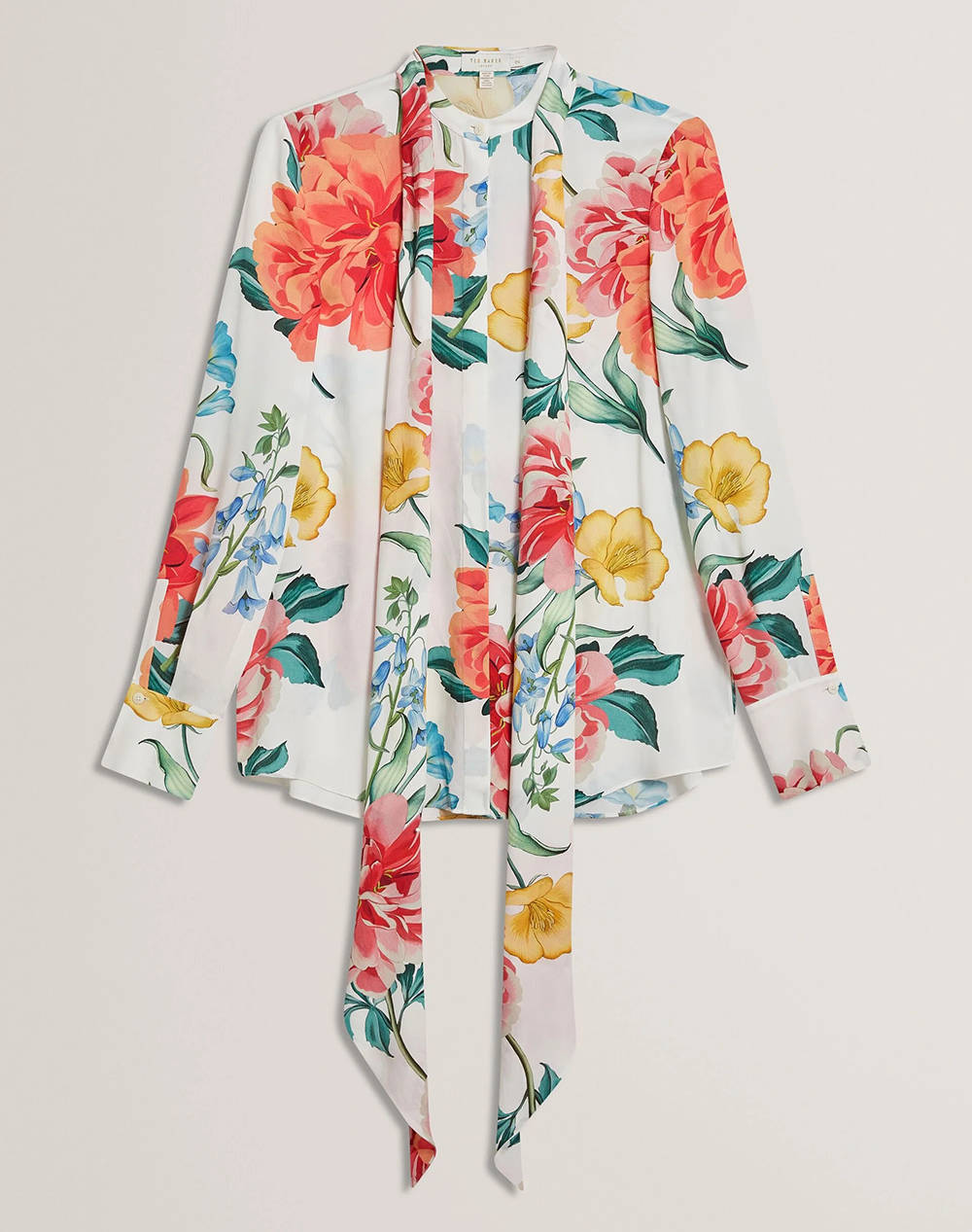 TED BAKER LUUSILE Scarf Detail Printed Long Sleeve Blouse