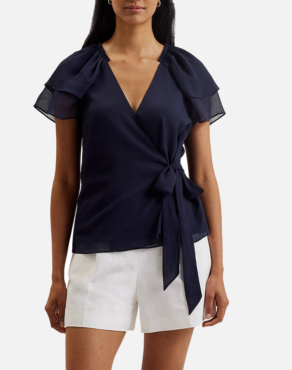 TED BAKER NOBORA Short Sleeve with Frill Detail Wrap Top