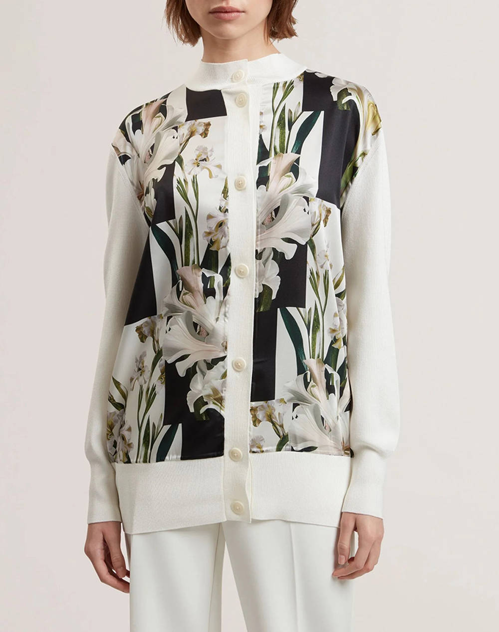 TED BAKER BELVIAA Printed Woven Front Cardgan