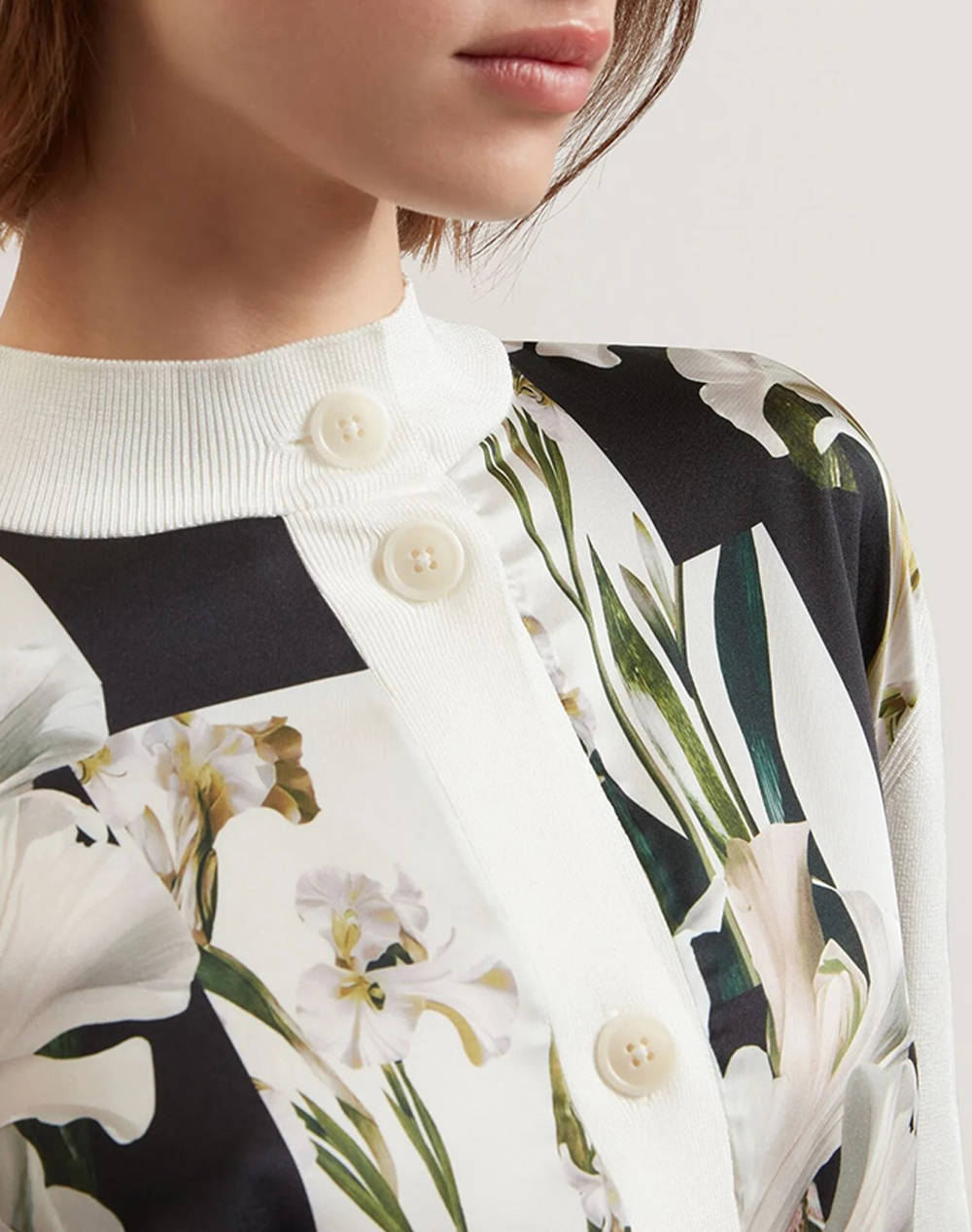 TED BAKER BELVIAA Printed Woven Front Cardgan