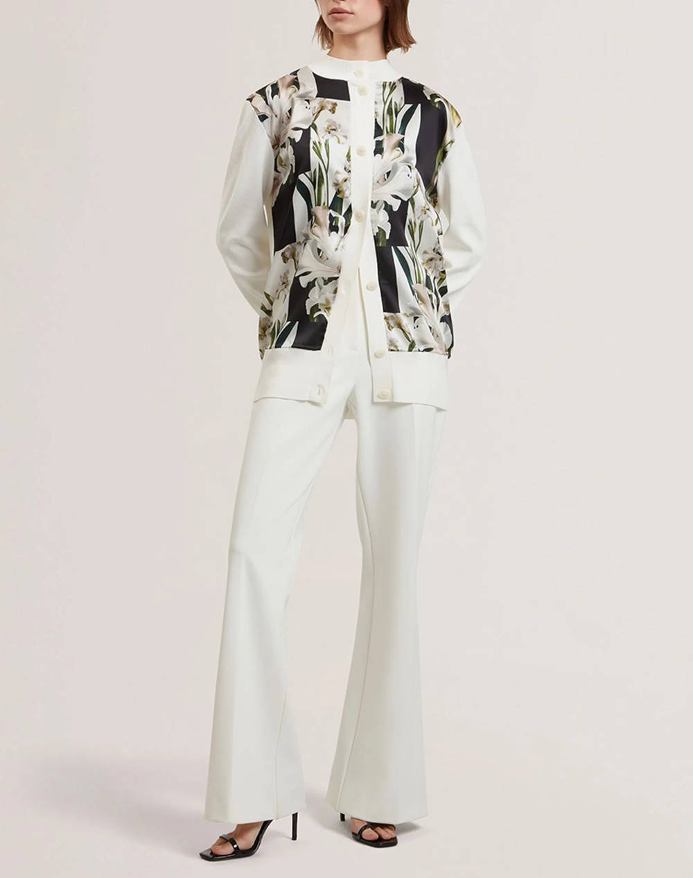 TED BAKER BELVIAA Printed Woven Front Cardgan