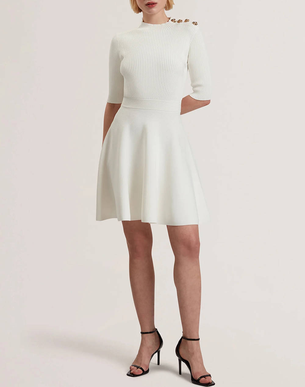 TED BAKER LILANO Ribbed Knit Button Detail Skater Dress