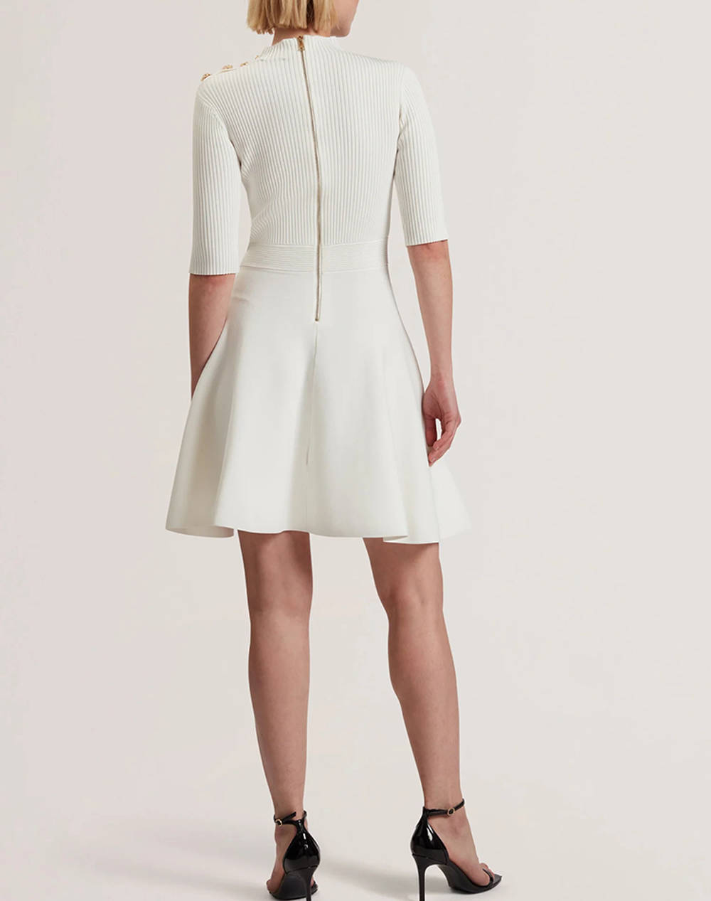 TED BAKER LILANO Ribbed Knit Button Detail Skater Dress