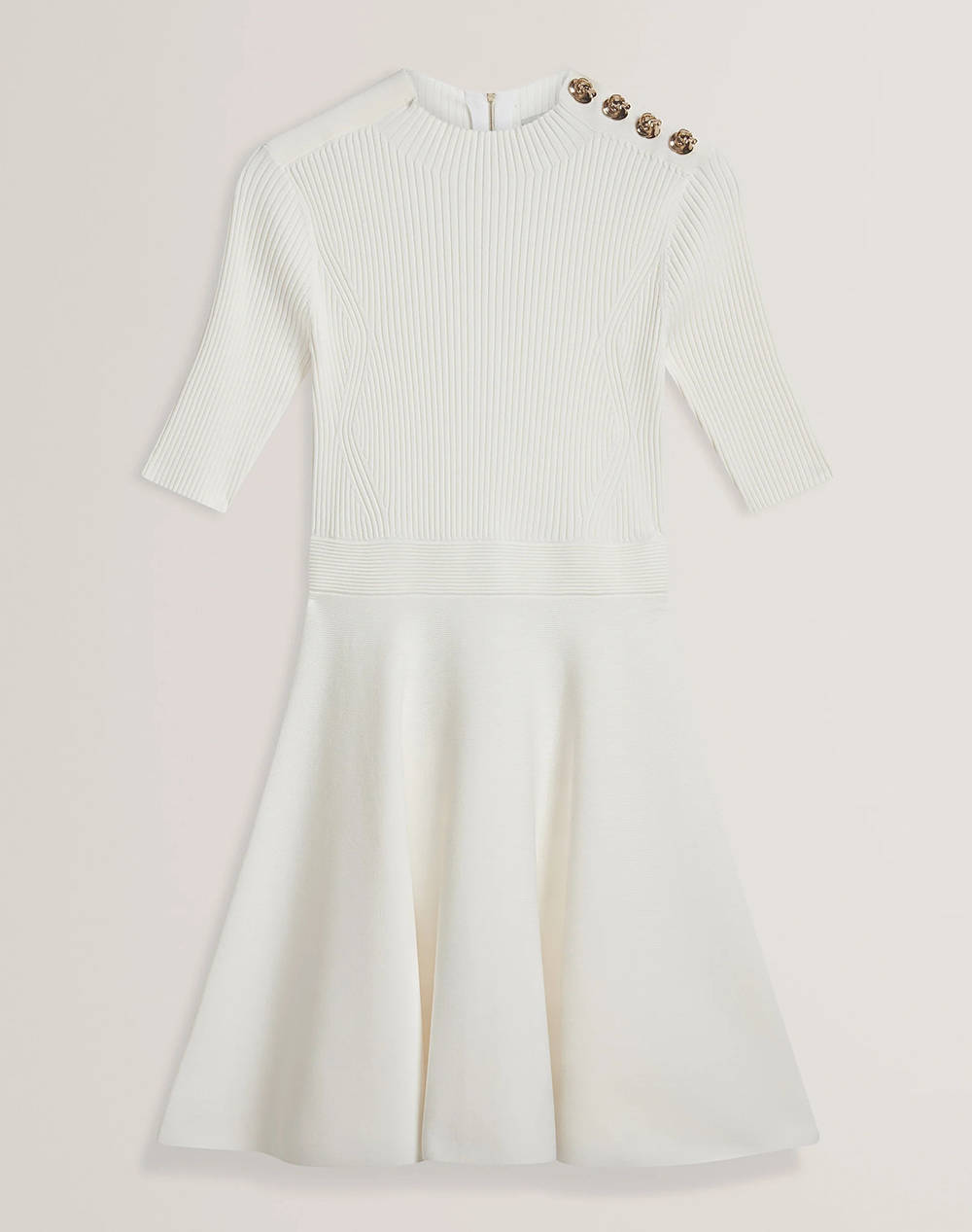 TED BAKER LILANO Ribbed Knit Button Detail Skater Dress
