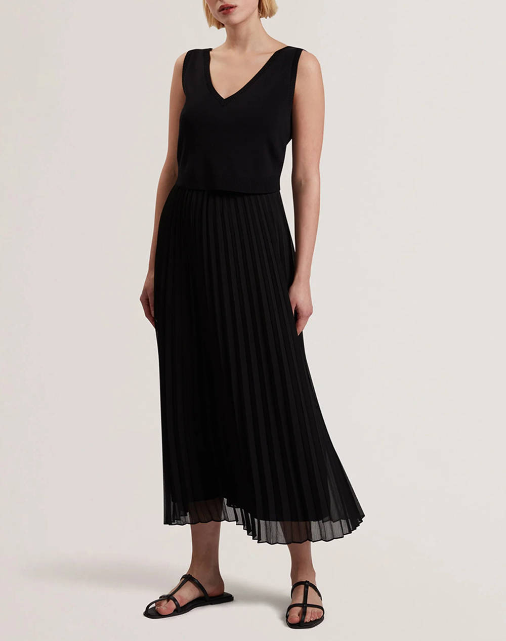 TED BAKER LARNAHH 1 Pleated Cami Dress with Knitted Tank