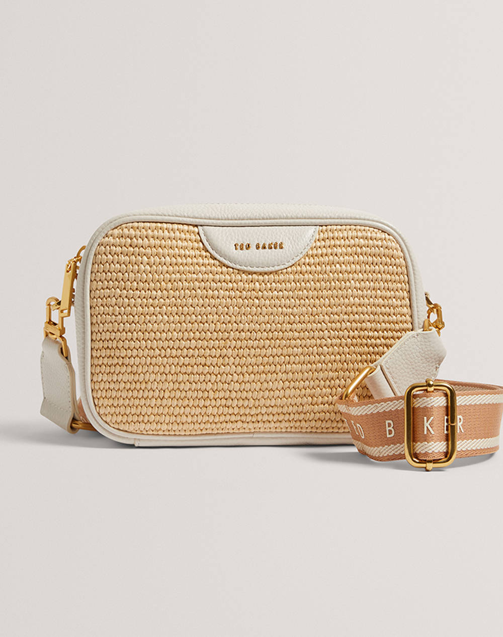 TED BAKER BARDAS Webbing Faux Raffia Camera Crossbody Bag (Dimensiuni: 21 x 15 x 6cm.)