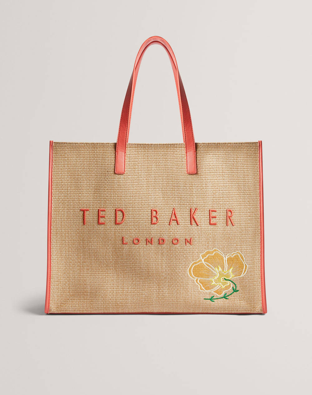 TED BAKER FLORAFF Floral Applique Extra Large Raffia Icon Bag (Dimensiuni: 36 x 45 x 14 cm.)