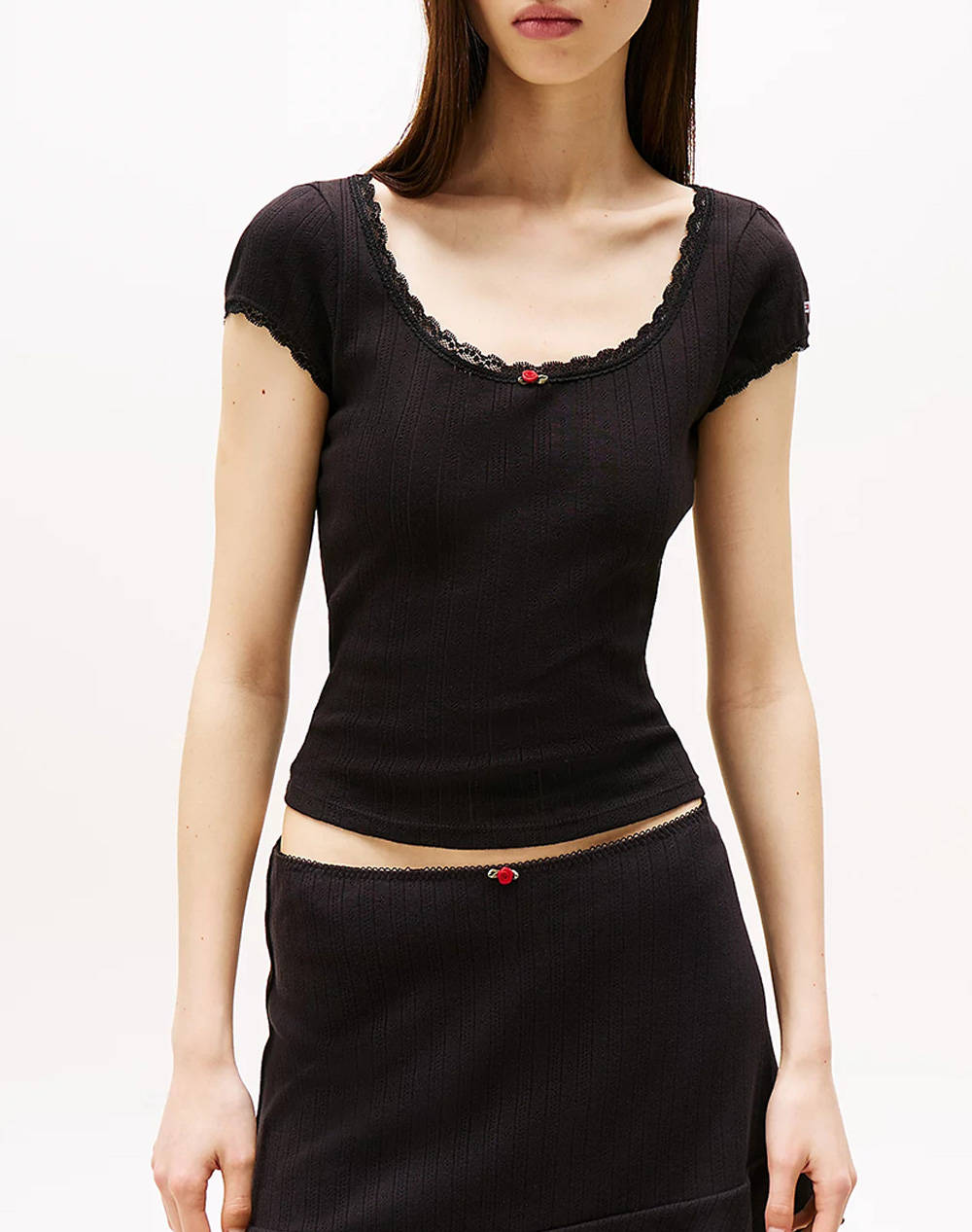 TOMMY JEANS TJW SLIM SH POINTELLE SS TEE EXT