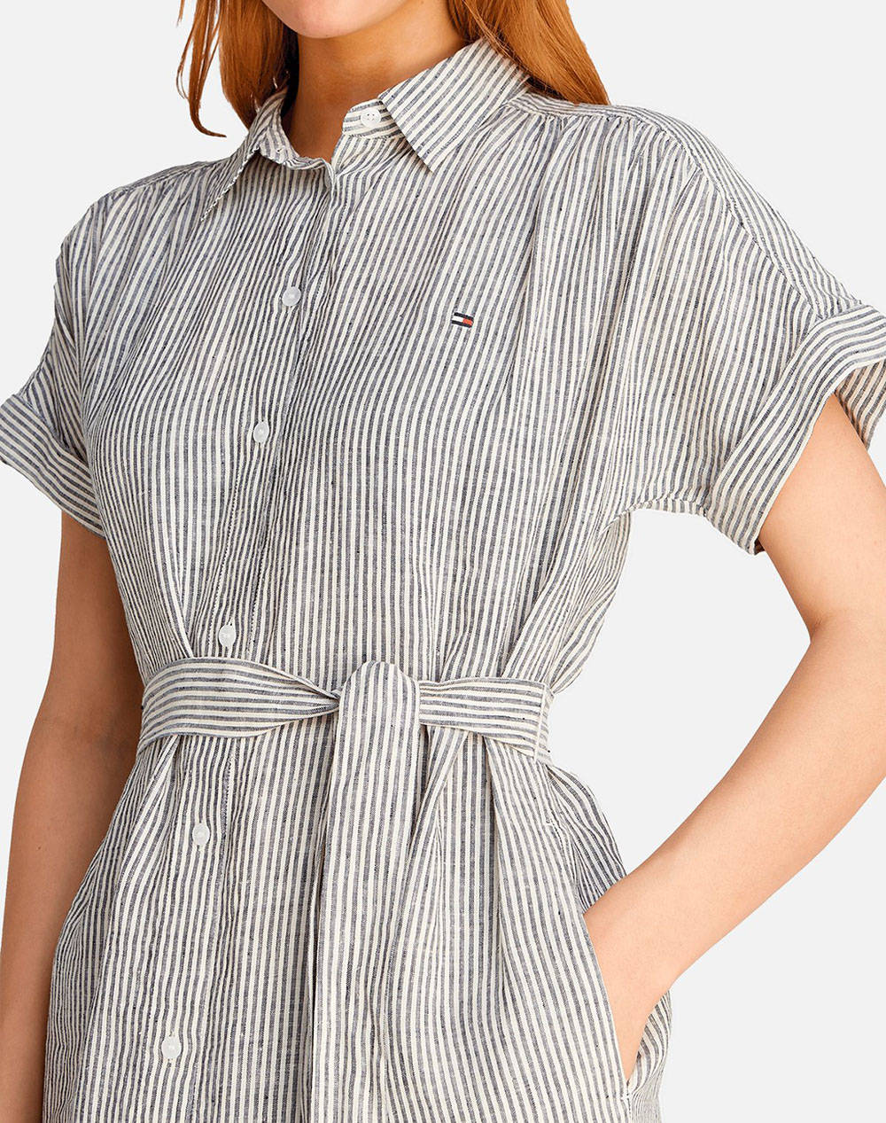 TOMMY HILFIGER ESS LINEN S/S MIDI SHIRT DRESS