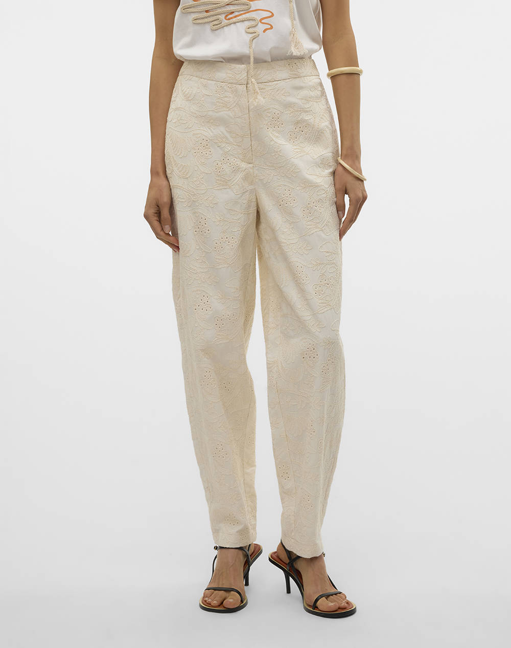 VERO MODA VMELINE HW TAPERED EMBR ANKLE PANTS