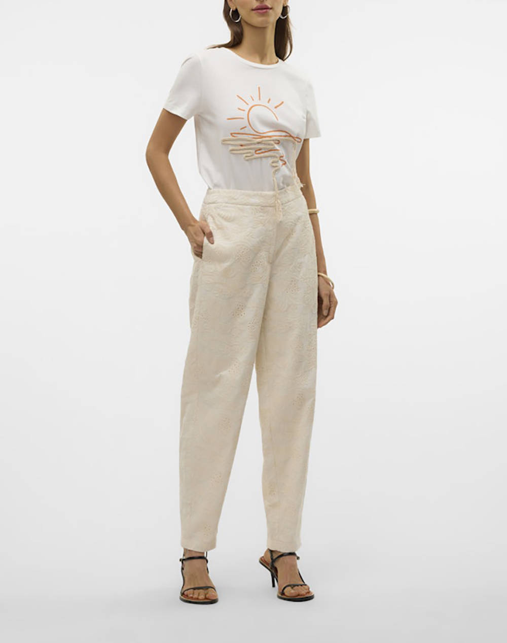VERO MODA VMELINE HW TAPERED EMBR ANKLE PANTS