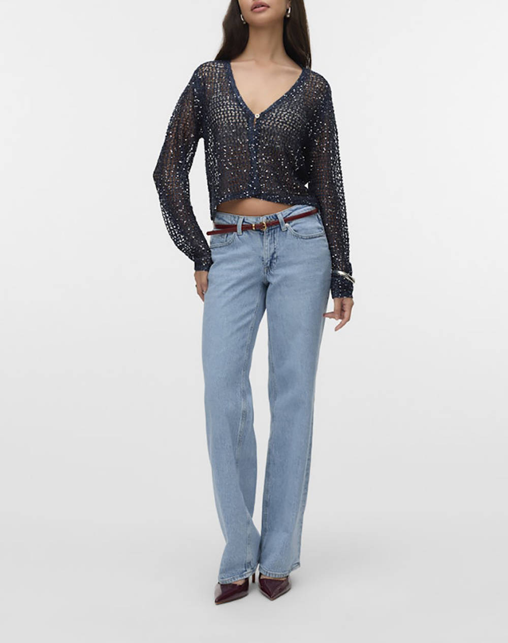 VERO MODA VMLEILANI GLITTER LS V-NECK SHORT CARDI