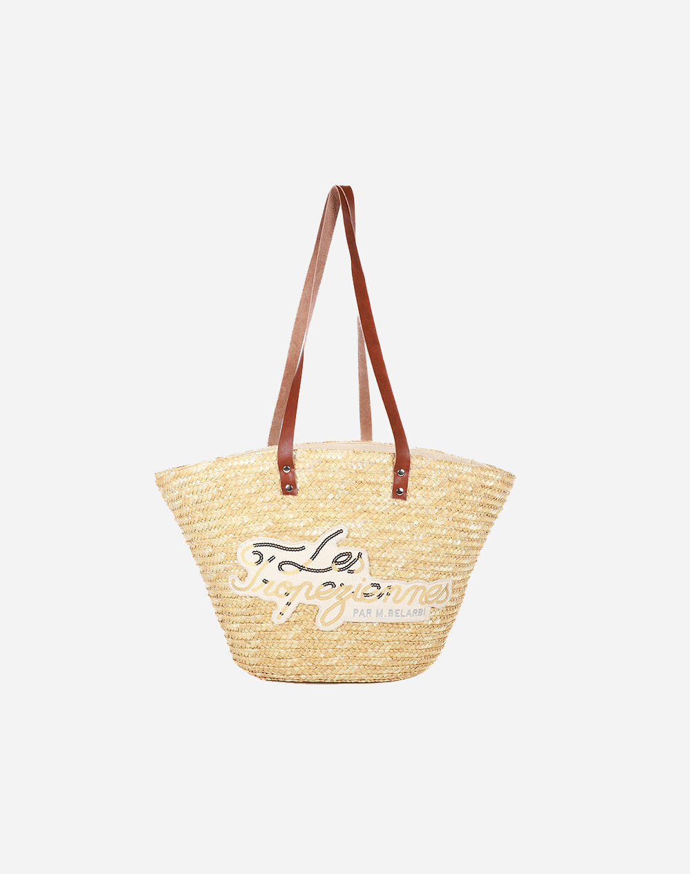 LES TROPEZIENNES MIL-TZ-01 GEANTA DE PLAJA DIN RAFIE CU LITERE BEIGE (Dimensiuni: 52 x 31 x 17 cm.)
