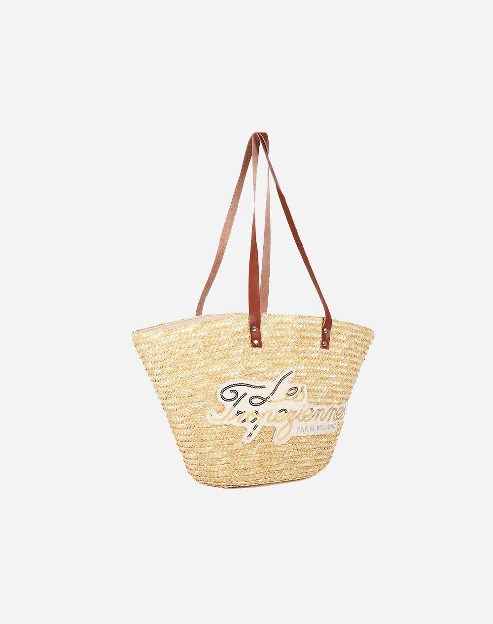 LES TROPEZIENNES MIL-TZ-01 GEANTA DE PLAJA DIN RAFIE CU LITERE BEIGE (Dimensiuni: 52 x 31 x 17 cm.)