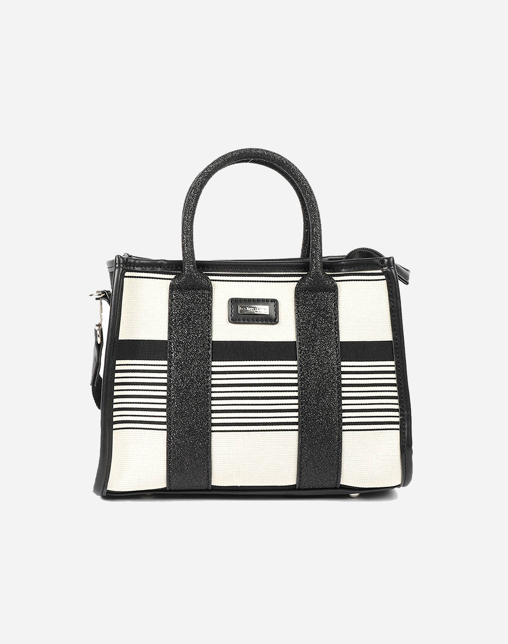 LES TROPEZIENNES NAL-TZ-03 GEANTA TESATURA CU DUNGI WHITE/BLACK