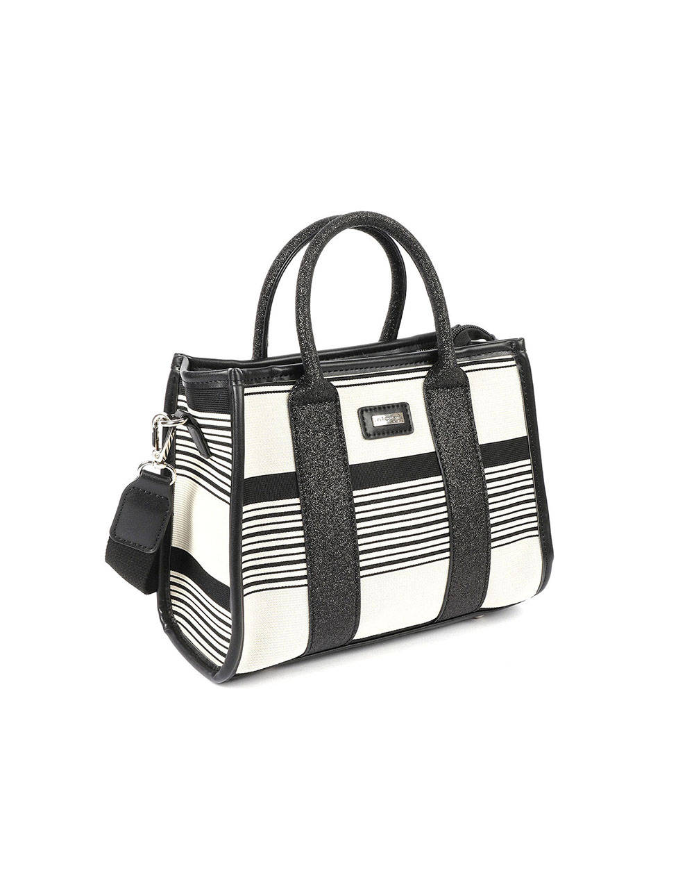 LES TROPEZIENNES NAL-TZ-03 GEANTA TESATURA CU DUNGI WHITE/BLACK