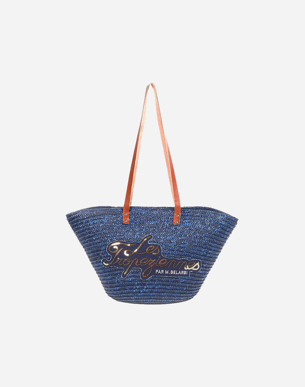 LES TROPEZIENNES MIL-TZ-01 GEANTA DE PLAJA DIN RAFIE CU LITERE DARK-BLUE (Dimensiuni: 52 x 31 x 17 cm.)