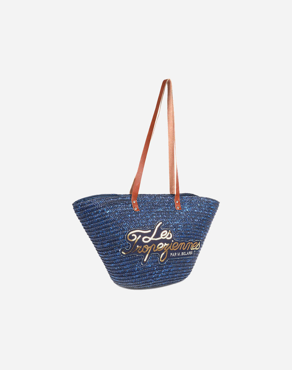 LES TROPEZIENNES MIL-TZ-01 GEANTA DE PLAJA DIN RAFIE CU LITERE DARK-BLUE (Dimensiuni: 52 x 31 x 17 cm.)