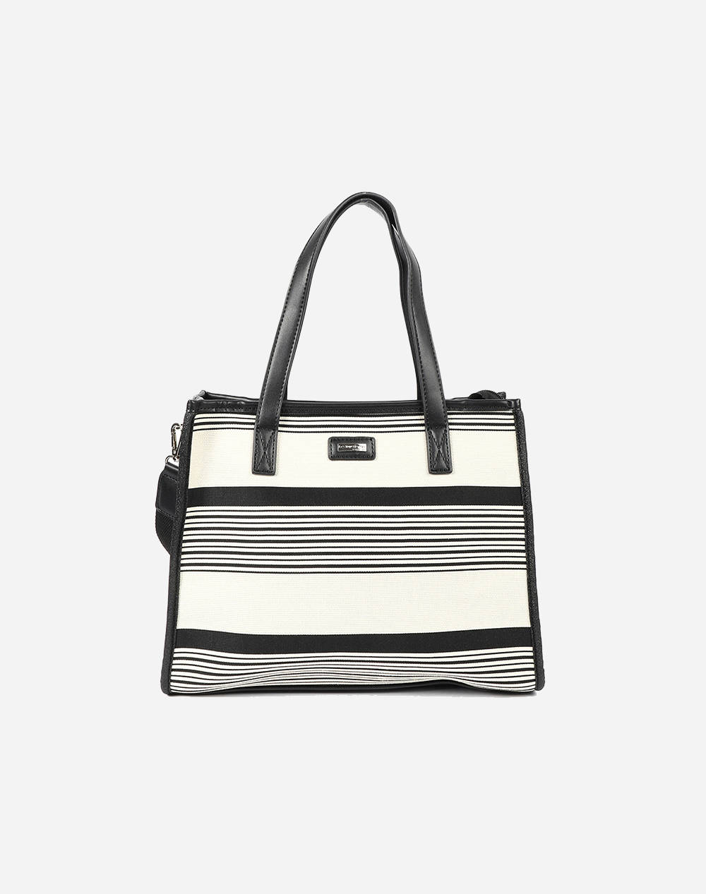 LES TROPEZIENNES NAL-TZ-02 GEANTA TESATURA CU DUNGI WHITE/BLACK (Dimensiuni: 32 x 27 x 14cm.)