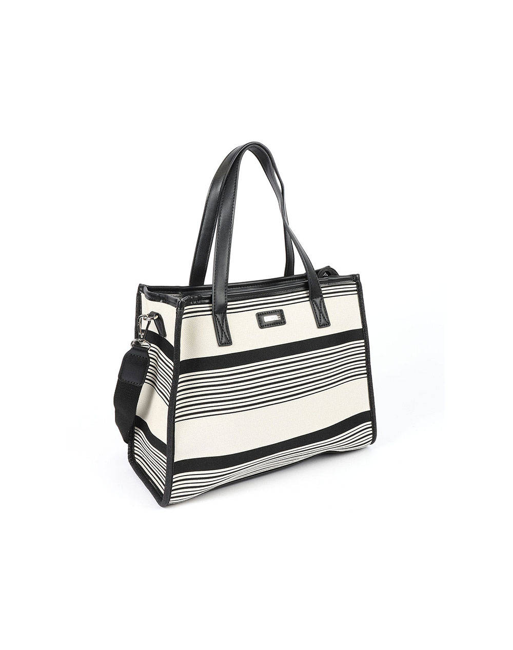 LES TROPEZIENNES NAL-TZ-02 GEANTA TESATURA CU DUNGI WHITE/BLACK (Dimensiuni: 32 x 27 x 14cm.)