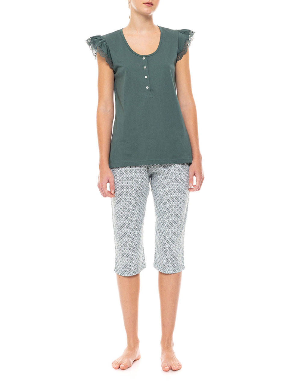 PINK LABEL PYJAMA CAPRI FOREST GREEN GEO