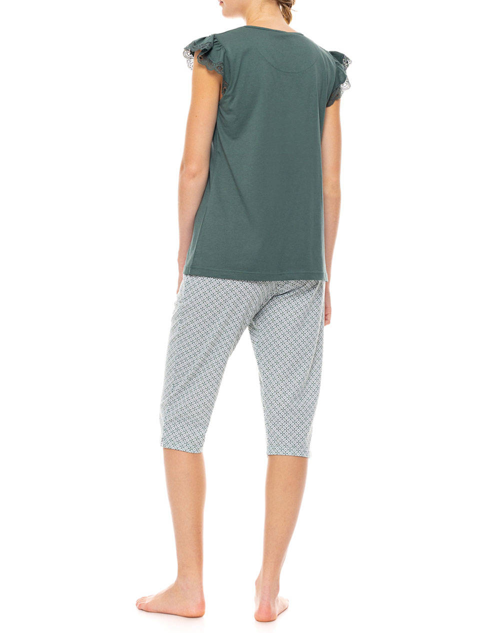 PINK LABEL PYJAMA CAPRI FOREST GREEN GEO