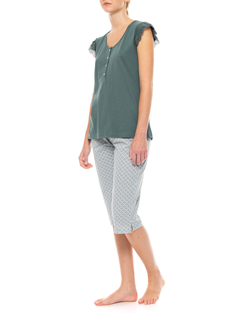 PINK LABEL PYJAMA CAPRI FOREST GREEN GEO