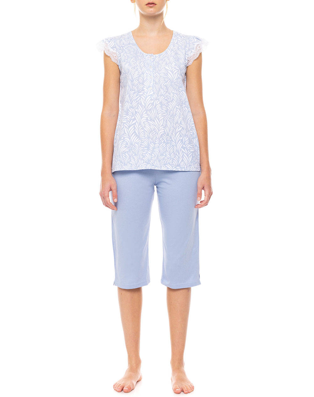 PINK LABEL PYJAMA CAPRI ICE BLUE FLEUR