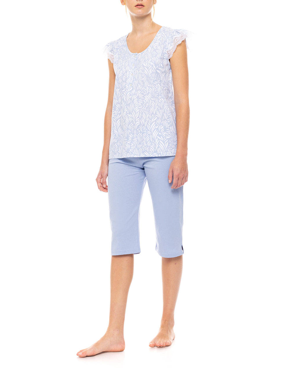 PINK LABEL PYJAMA CAPRI ICE BLUE FLEUR
