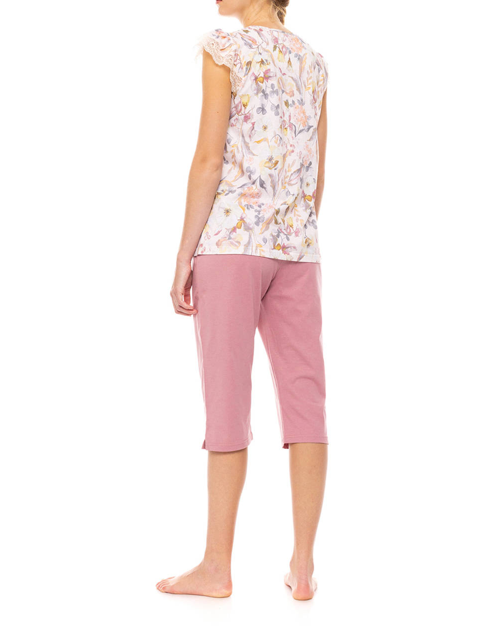 PINK LABEL PYJAMA CAPRI FLORAL ROSE