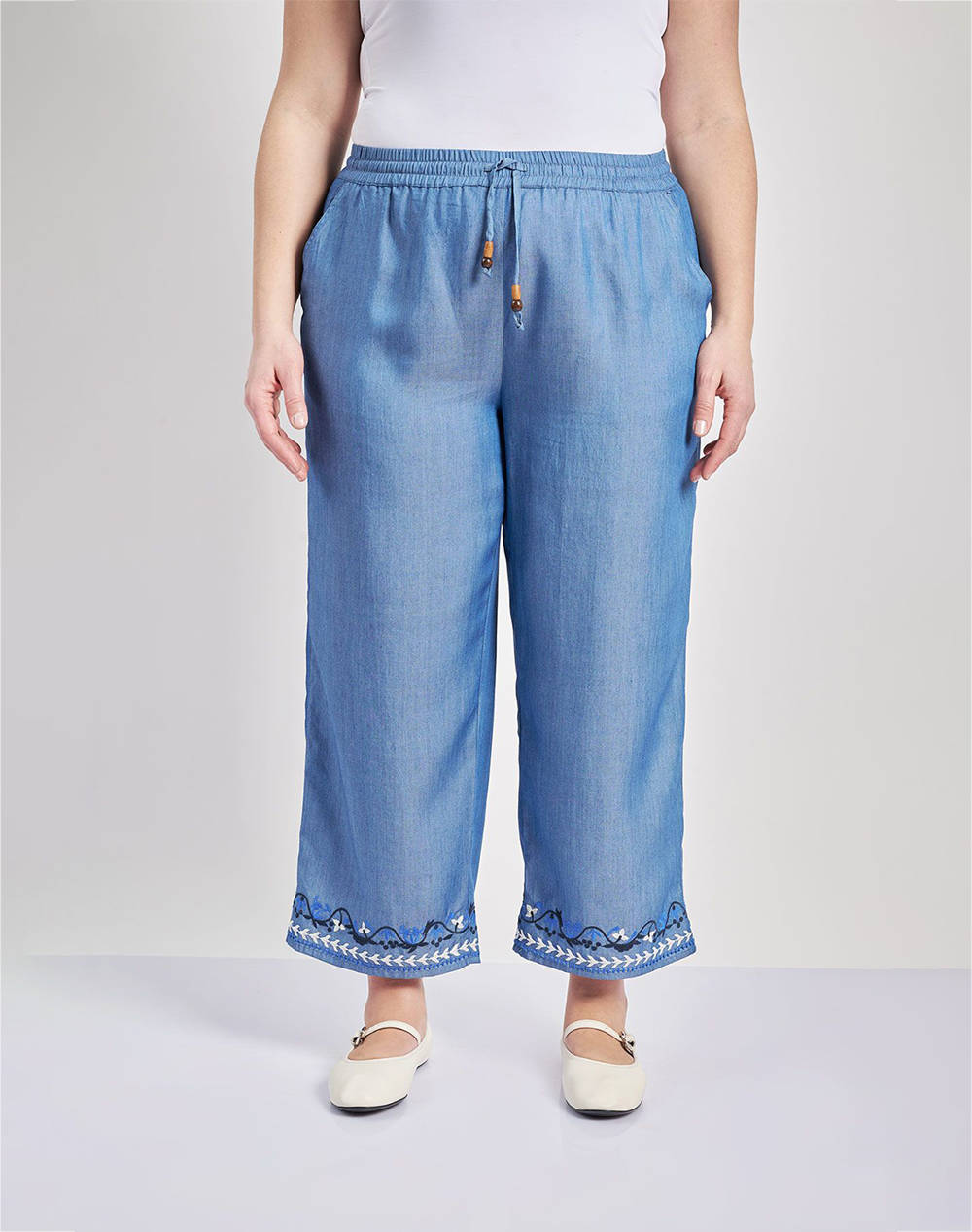 PARABITA Pantaloni boho tencel cu broderie