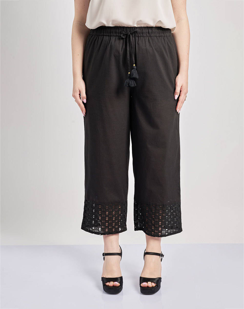 PARABITA Pantaloni din bumbac cu broderie, cropped