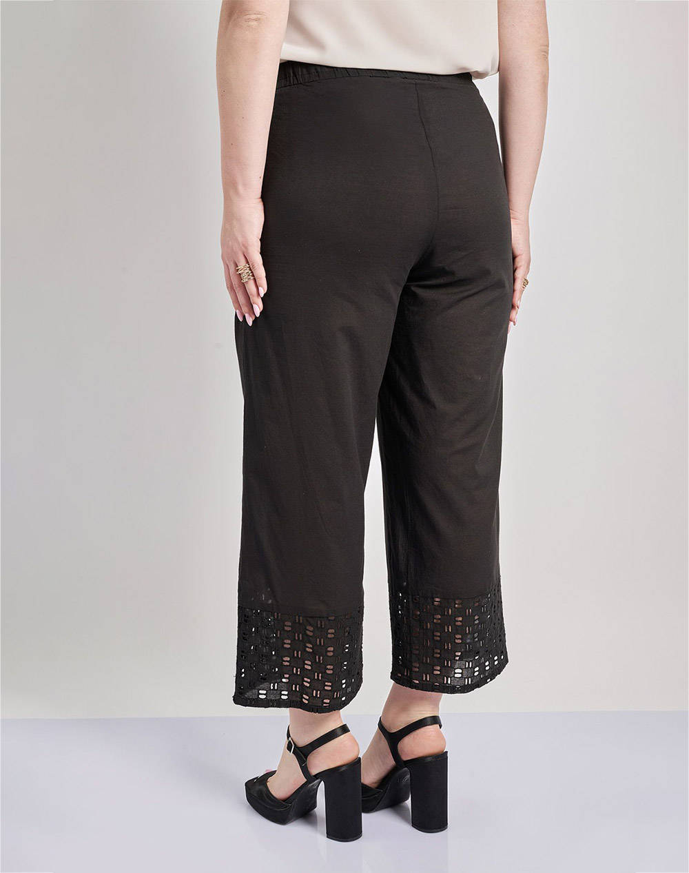 PARABITA Pantaloni din bumbac cu broderie, cropped