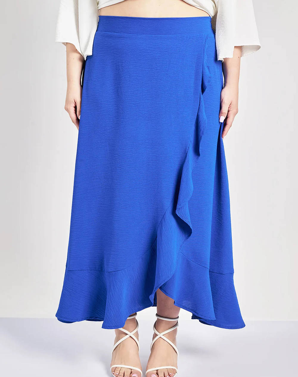 PARABITA Fusta maxi cropped cu volane cu efect washed in relief