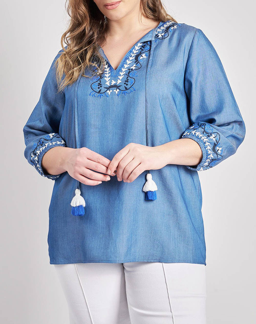 PARABITA Bluza boho tencel cu broderie