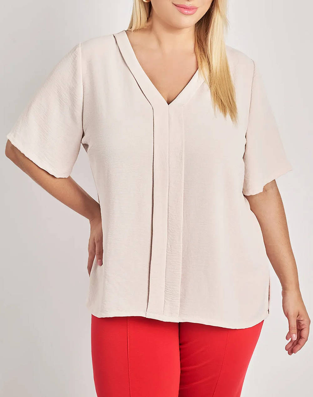 PARABITA Bluza washed cu decolteu V si pliuri in fata