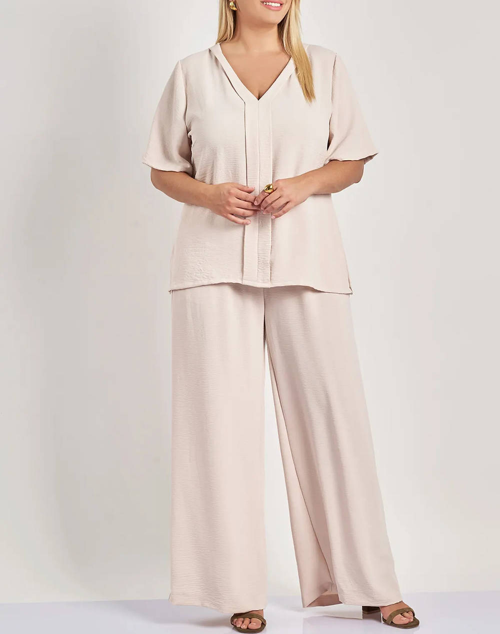 PARABITA Bluza washed cu decolteu V si pliuri in fata