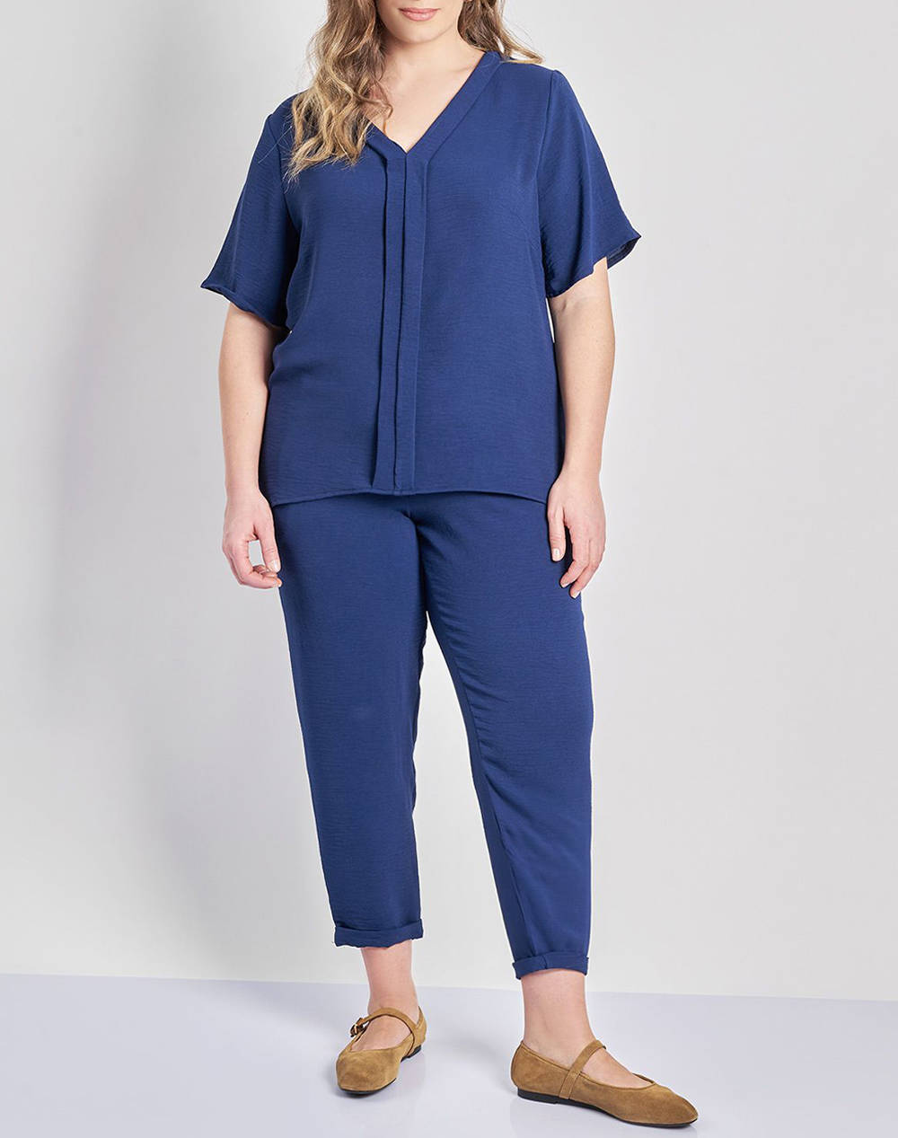 PARABITA Bluza washed cu decolteu V si pliuri in fata