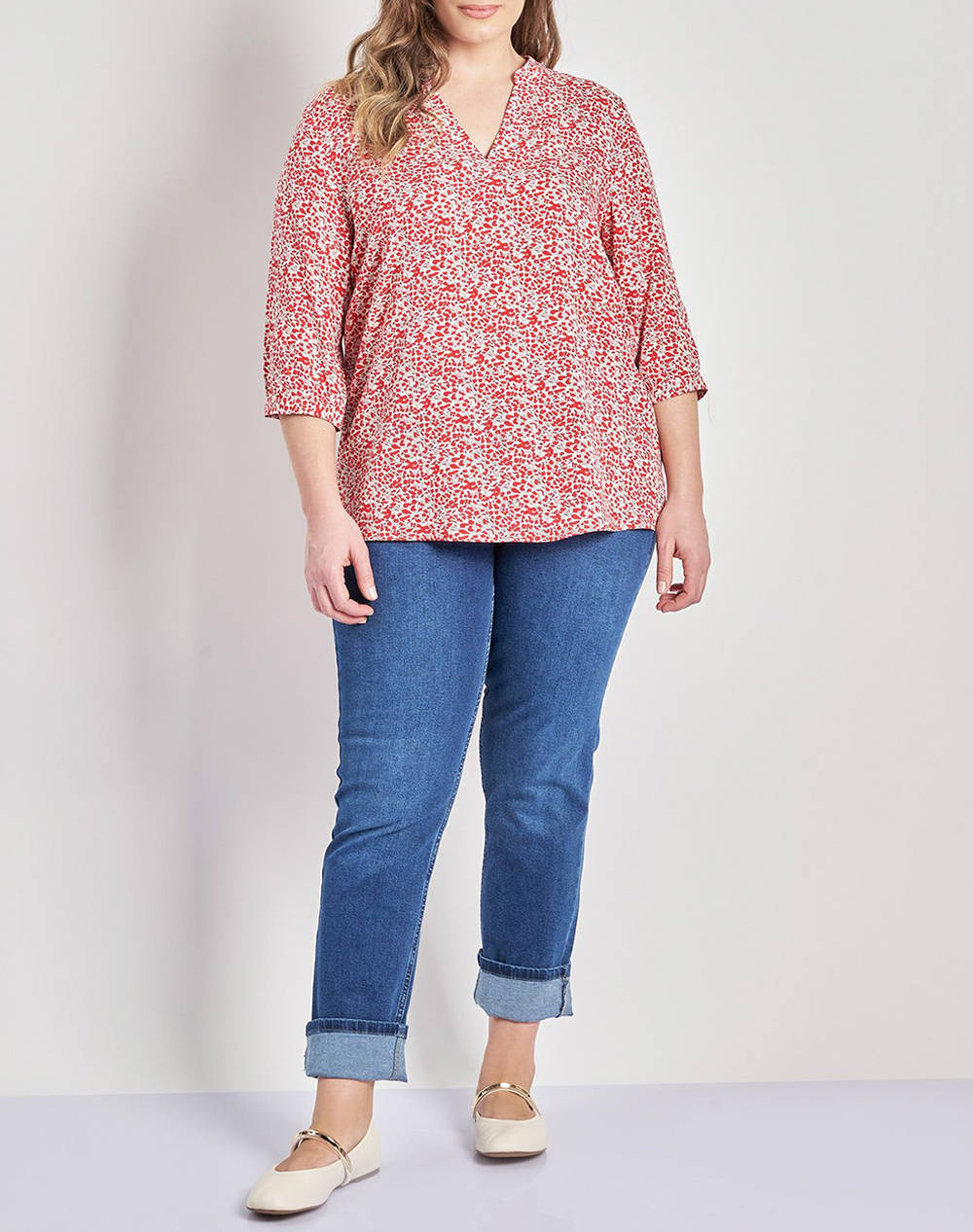 PARABITA Bluza din vascoza cu imprimeu floral cu V
