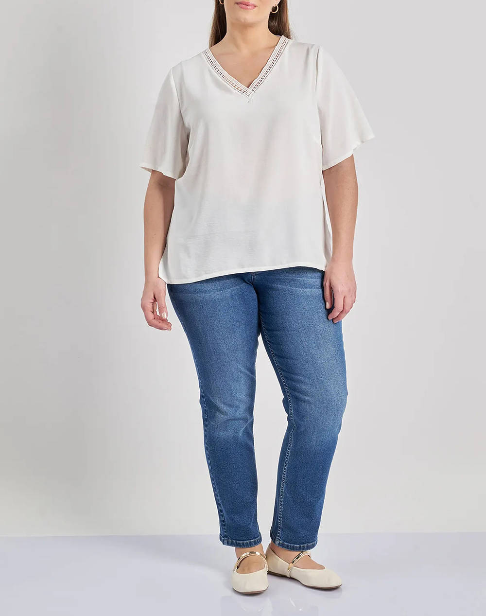 PARABITA Bluza washed in relief cu franjuri pe V