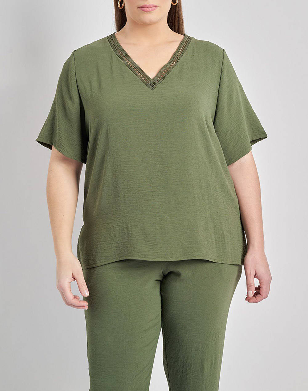 PARABITA Bluza washed in relief cu franjuri pe V