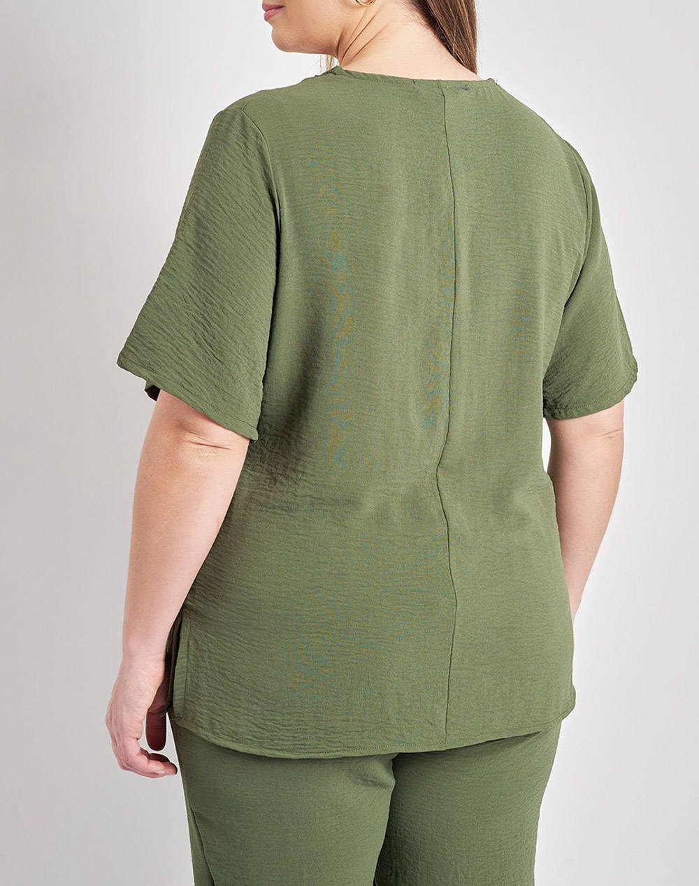 PARABITA Bluza washed in relief cu franjuri pe V