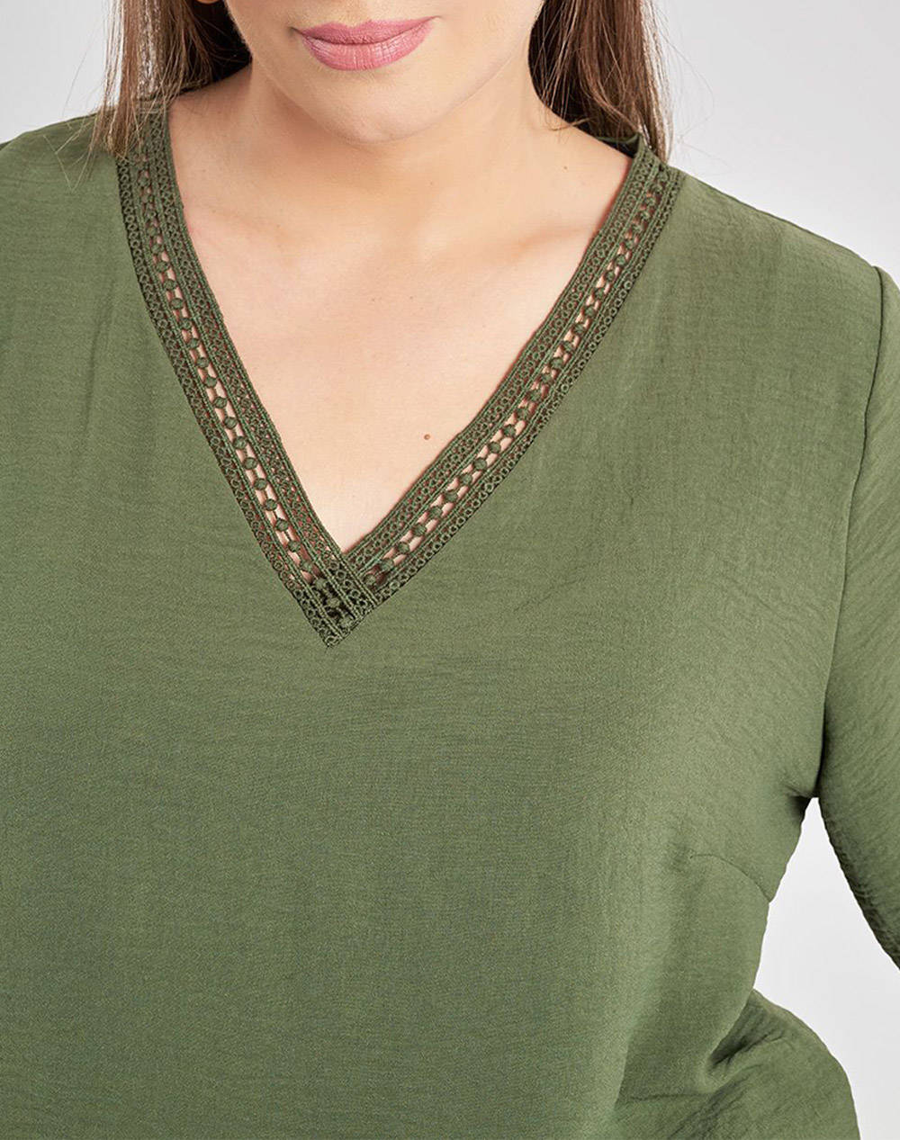 PARABITA Bluza washed in relief cu franjuri pe V