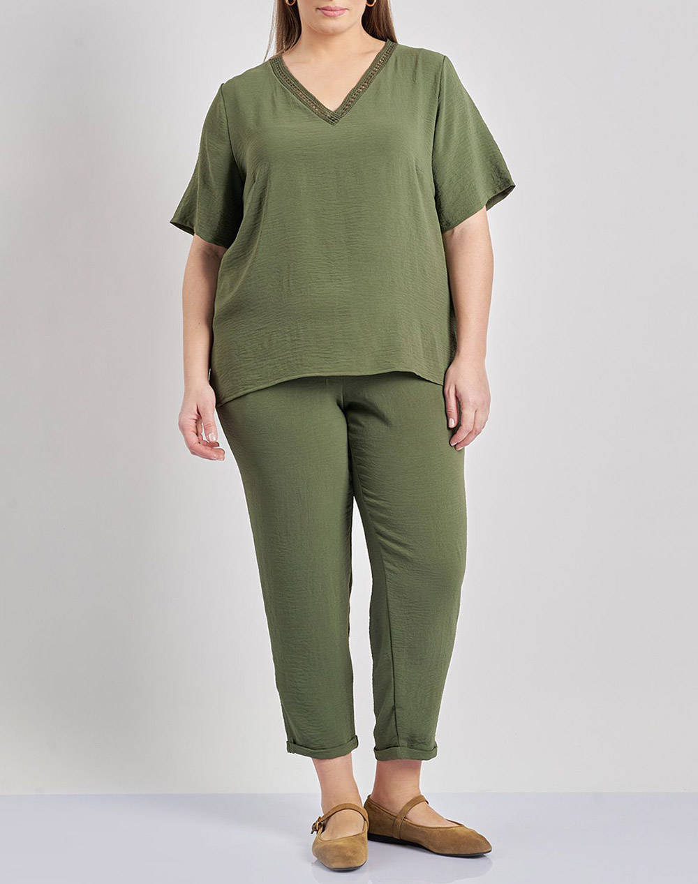 PARABITA Bluza washed in relief cu franjuri pe V