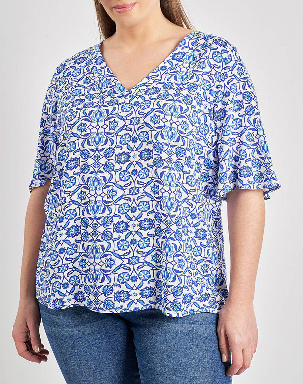 PARABITA Bluza floral din vascoza cu decolteu V